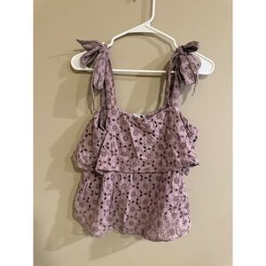 American Eagle Outfitters Eyelet Tiered Tank Top Lilac Tie Shoulder Women's M